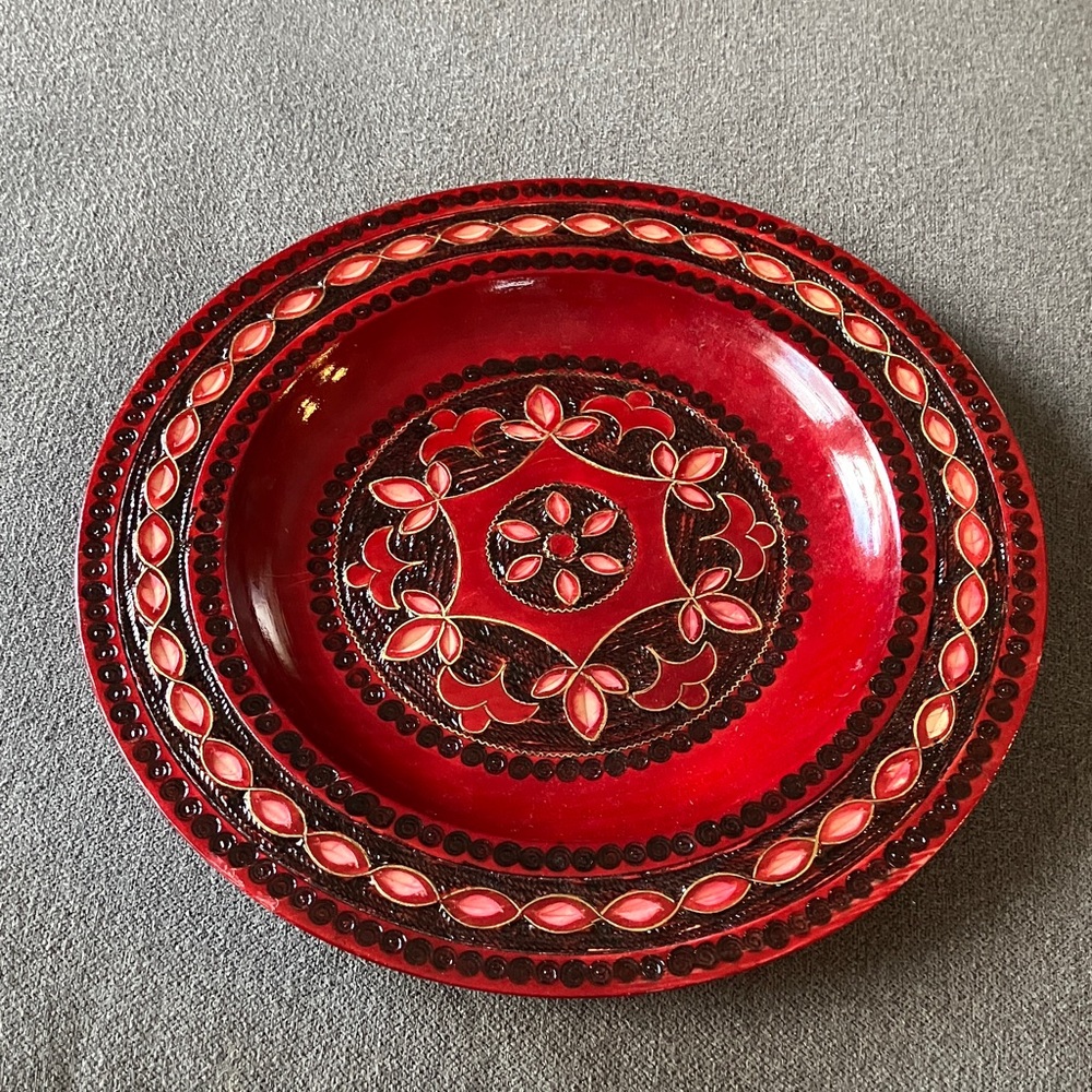 Artistic Red and Black Dinner Plate from Poland
